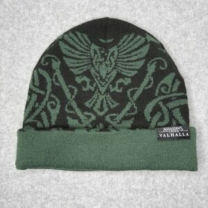 Assassins Creed Valhalla Green Black Ubisoft Cuffed Beanie Hat Stocking Cap Jinx